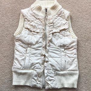 White sweater puff vest with ruffles